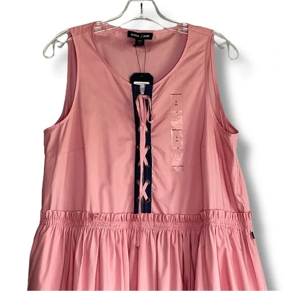 Nautica Jeans lace-up tiered ruffled sleeveless dress with denim accent NWT - Picture 3 of 8
